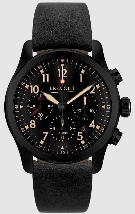 Replica Bremont Watch Altitude Pilot Chronographs ALT1-P2 JET Black Dial Leather Strap